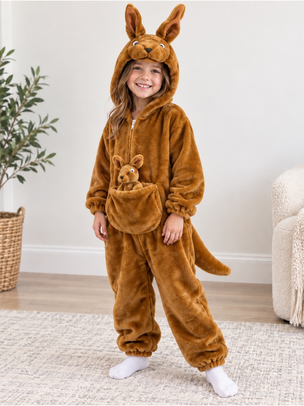 Kids Plush Kangaroo Costume | Medium | Baby Joey Pouch & Hood